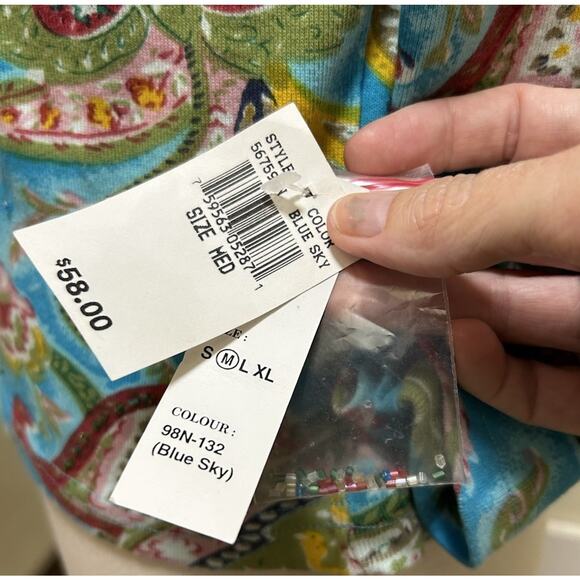 NWT Chaudry Sports Women's V-Neck Blue Sky Floral Top Beaded Boho Blouse-Size M - Picture 4 of 7